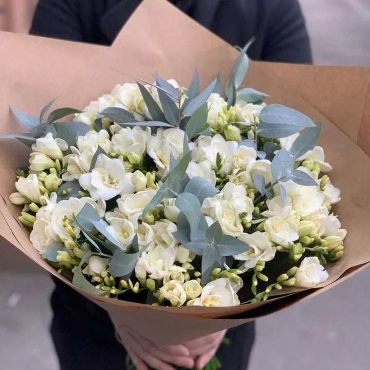 51 фрезия с эвкалиптом в Кемерово