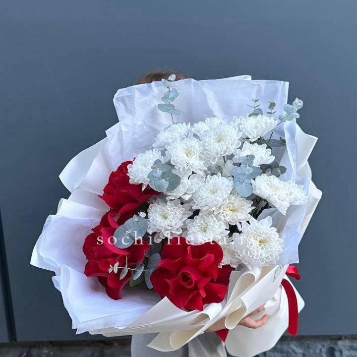 Дуо розы и хризантемы в Кемерово