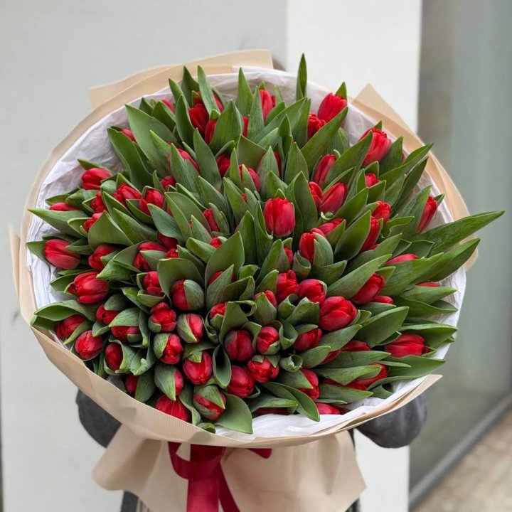 101 красный тюльпан в Кемерово