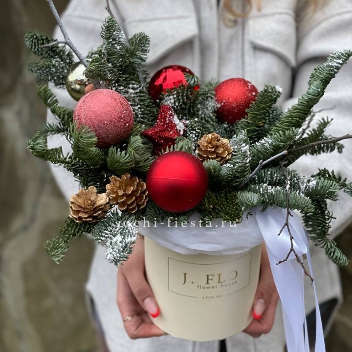 Новогодняя композиция в коробке ред в Кемерово