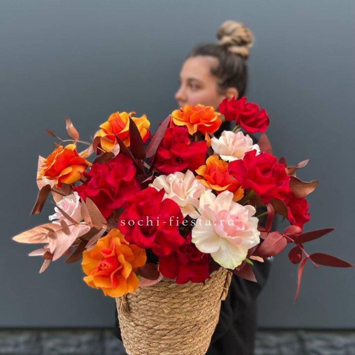 Авторский бокс "Роксана" в джутовом кашпо в Кемерово