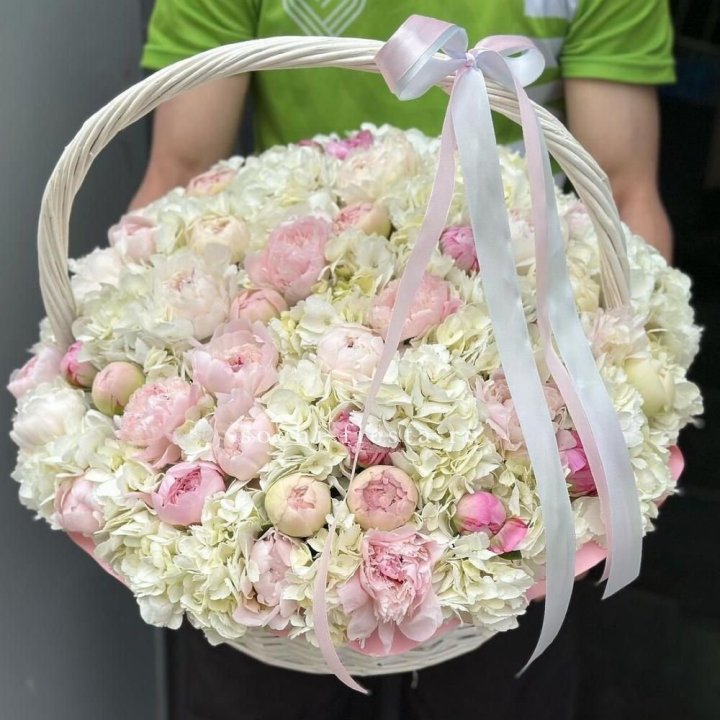 Премиум корзина гортензий и пионов в Кемерово