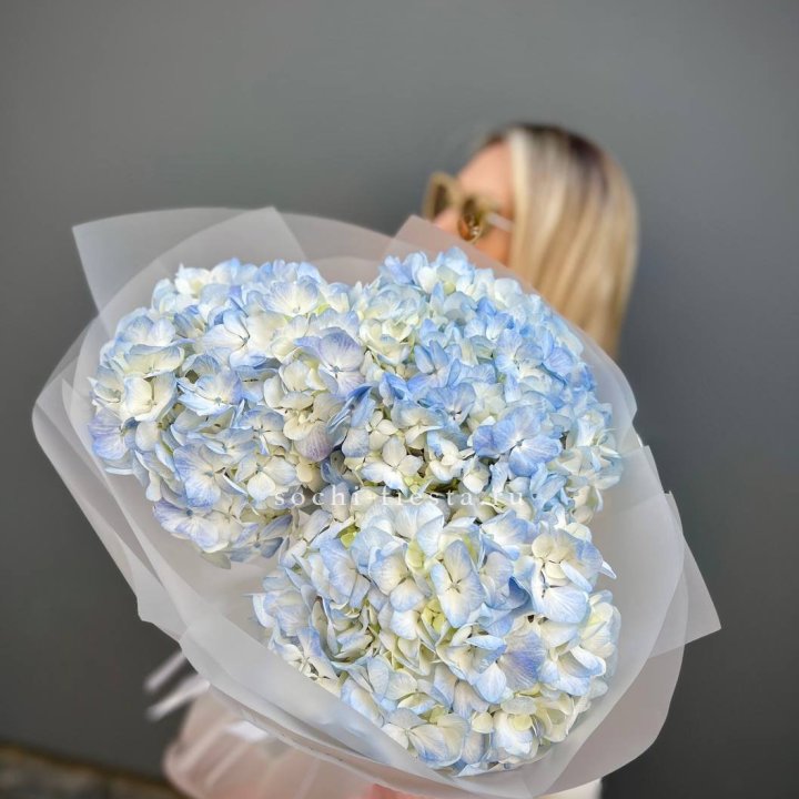 Букет из 3 голубых гортензий  в Кемерово