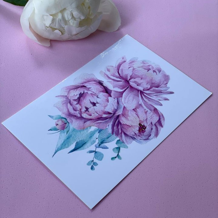 Открытка к букету "Пионы" в Кемерово