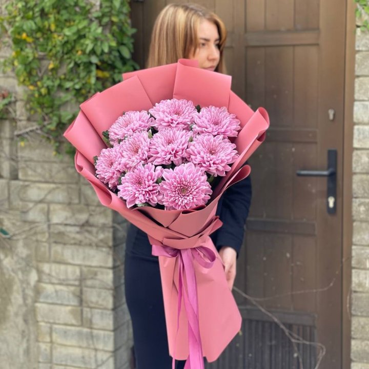 Букет хризантем розовый в Кемерово