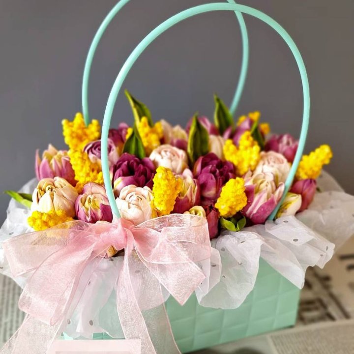 Тюльпаны в сумочке из зефира в Кемерово