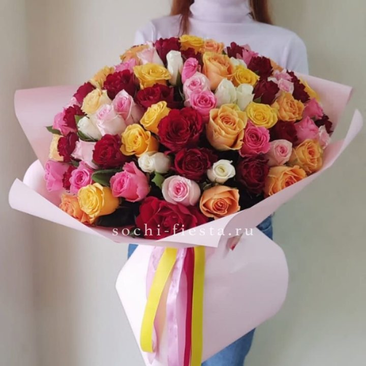 101 роза Кенийский микс "Нежность" в Кемерово