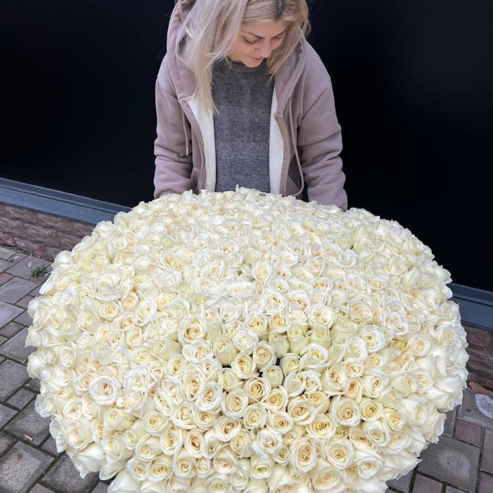 501 белая роза в корзине в Кемерово