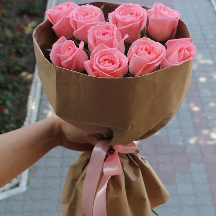 9 розовых роз в Кемерово
